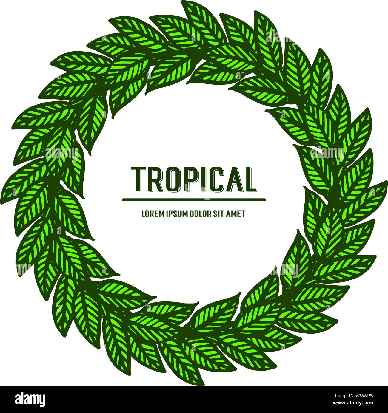 Card design tropical with beautiful leaf wreath frame. Vector