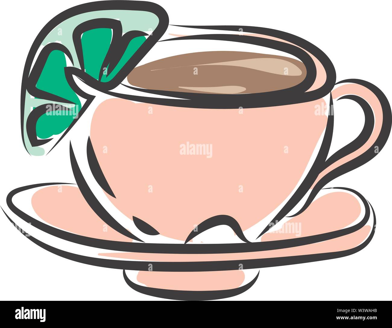 Pink tea cup, illustration, vector on white background Stock Vector