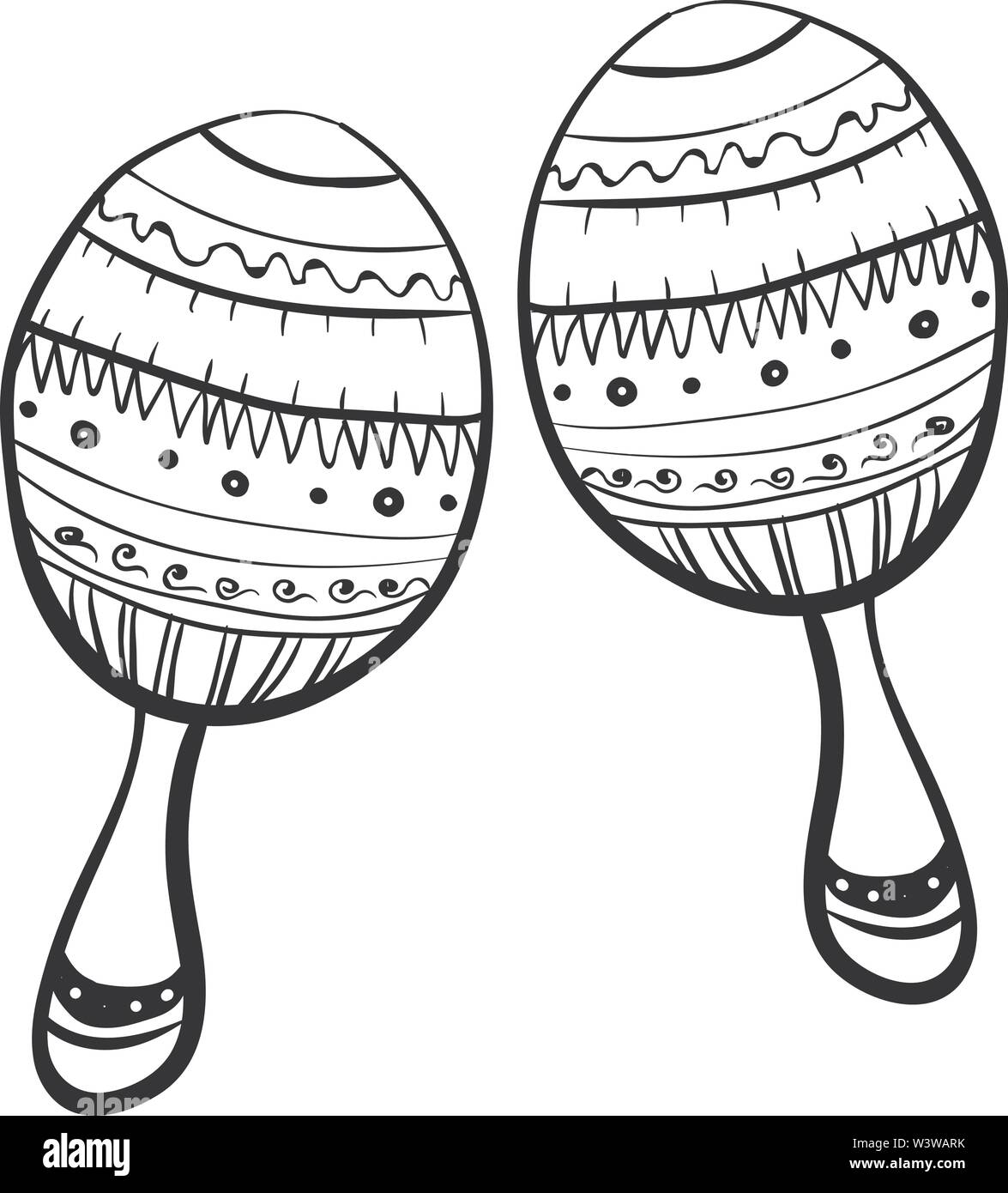 Maracas drawing, illustration, vector on white background Stock Vector
