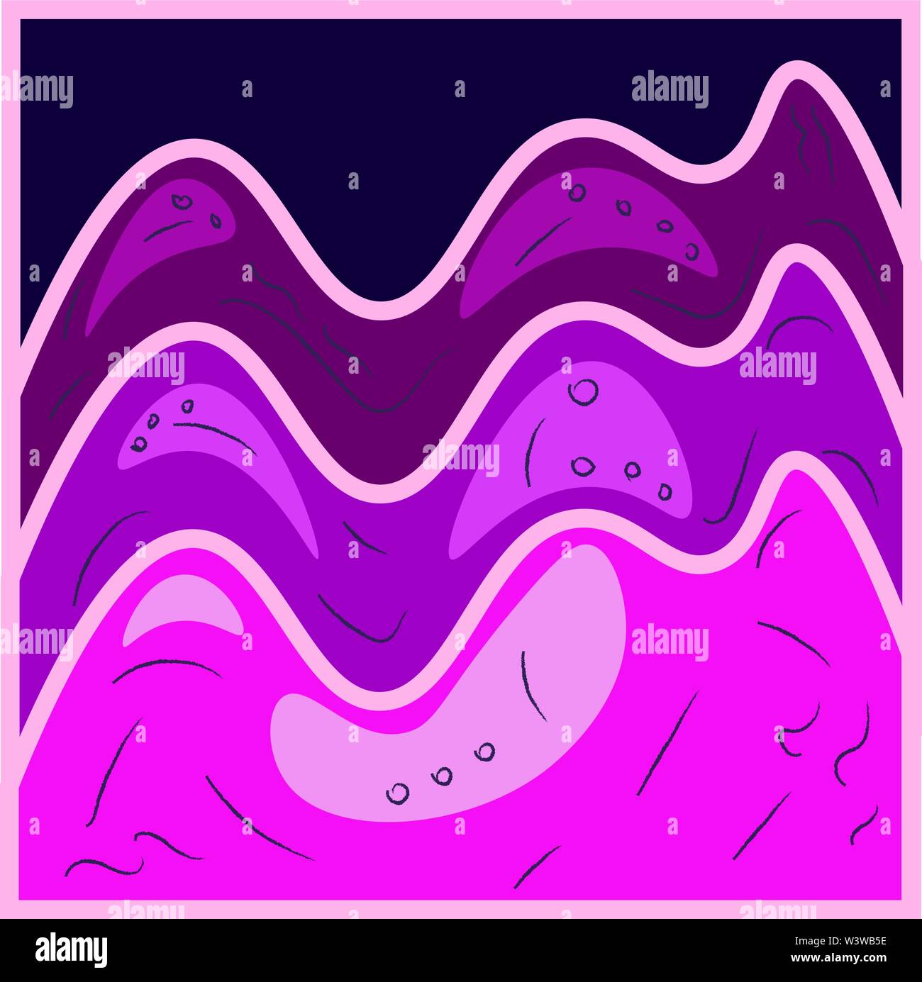 Purple mountains, illustration, vector on white background. Stock Vector