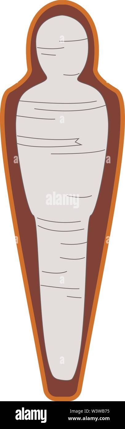 Mummy in coffin, illustration, vector on white background. Stock Vector