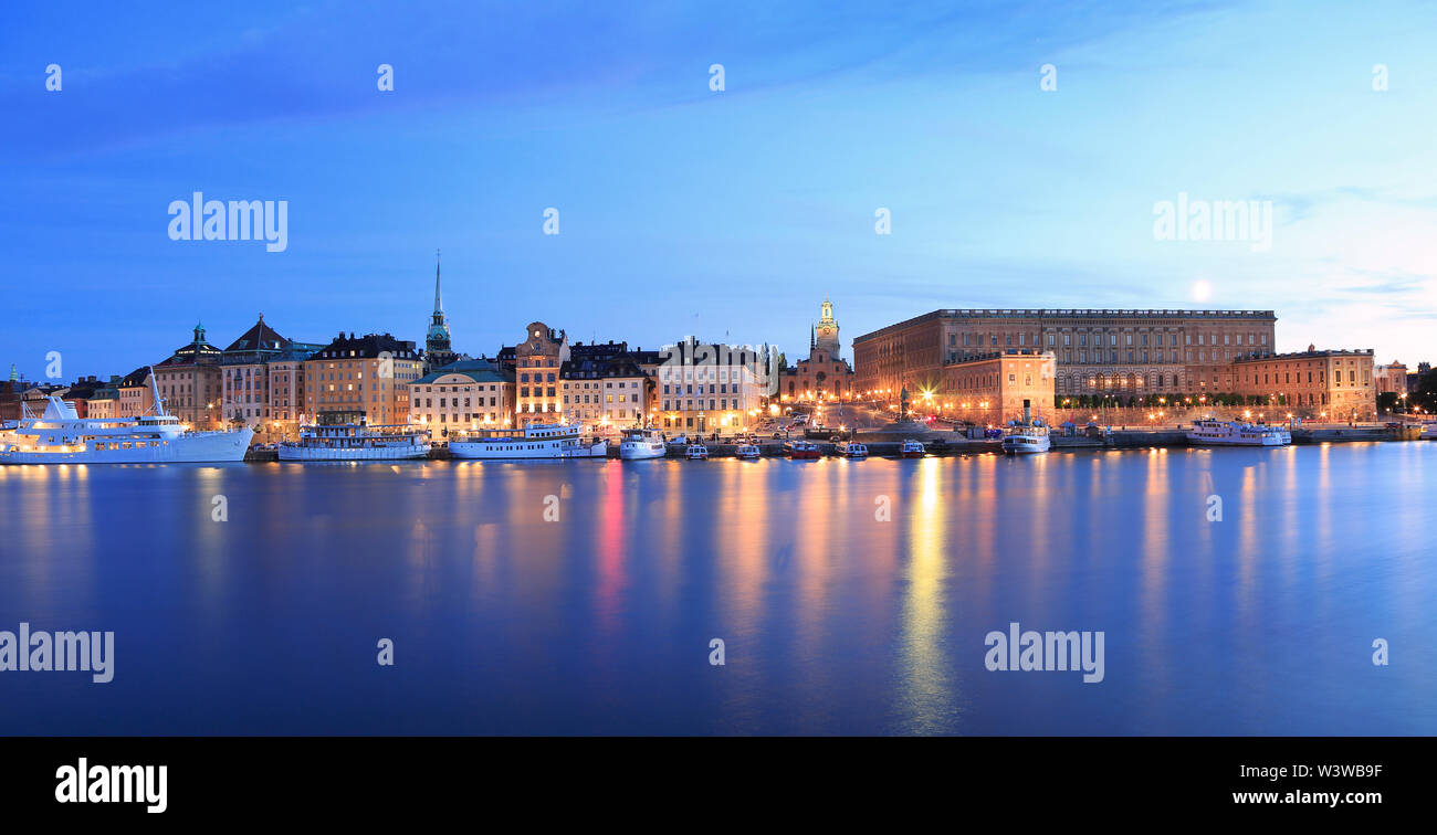 Scenic view of Stockholm's Old Town (Gamla Stan) at dusk, Sweden Stock Photo