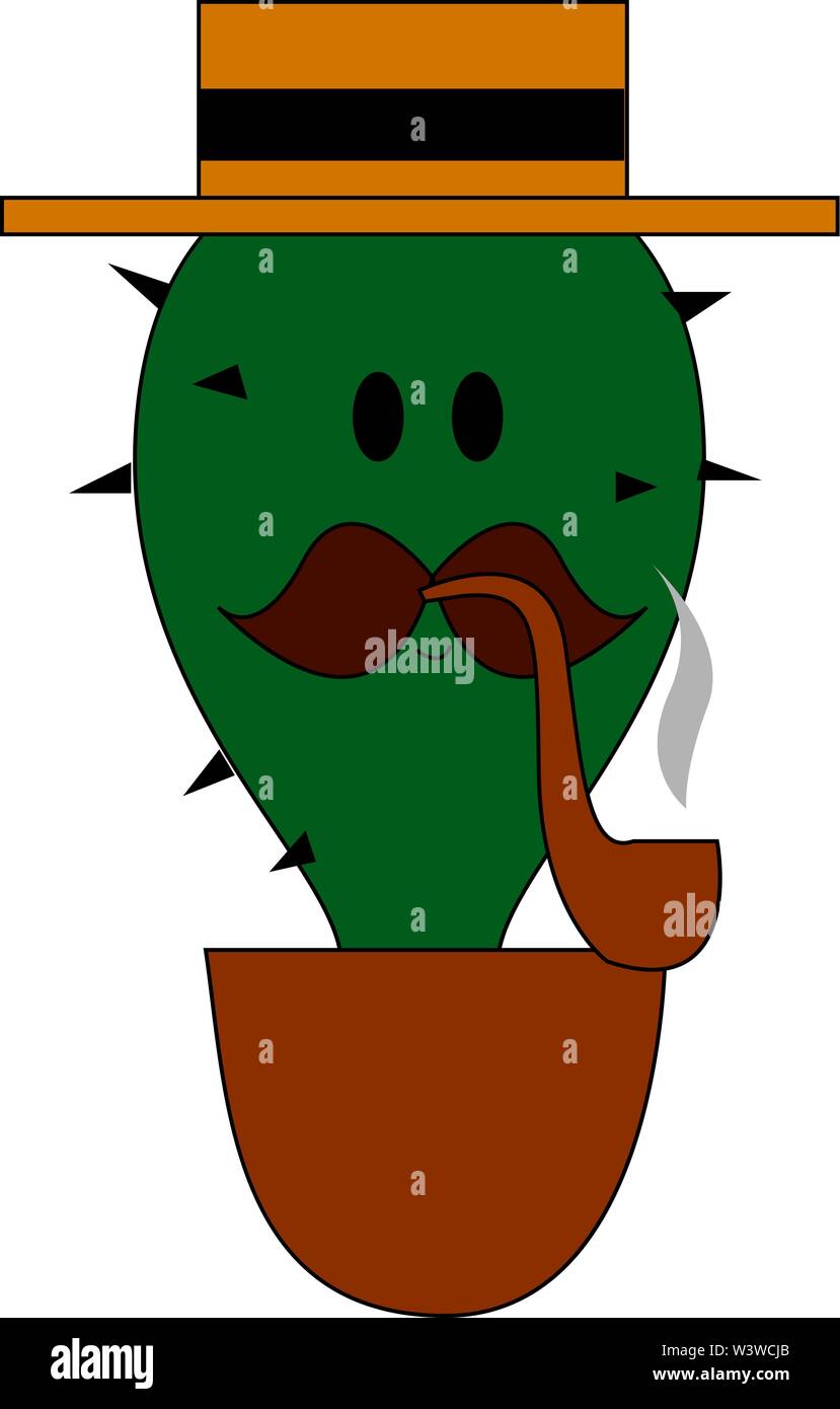 Smoking cactus, illustration, vector on white background. Stock Vector