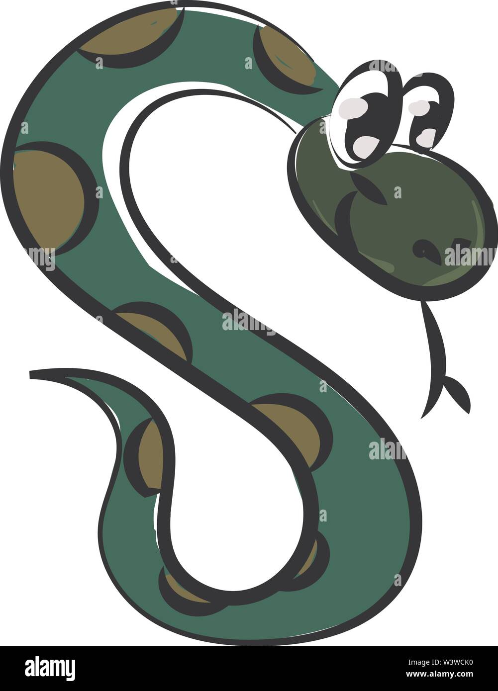 Happy green snake, illustration, vector on white background. Stock Vector