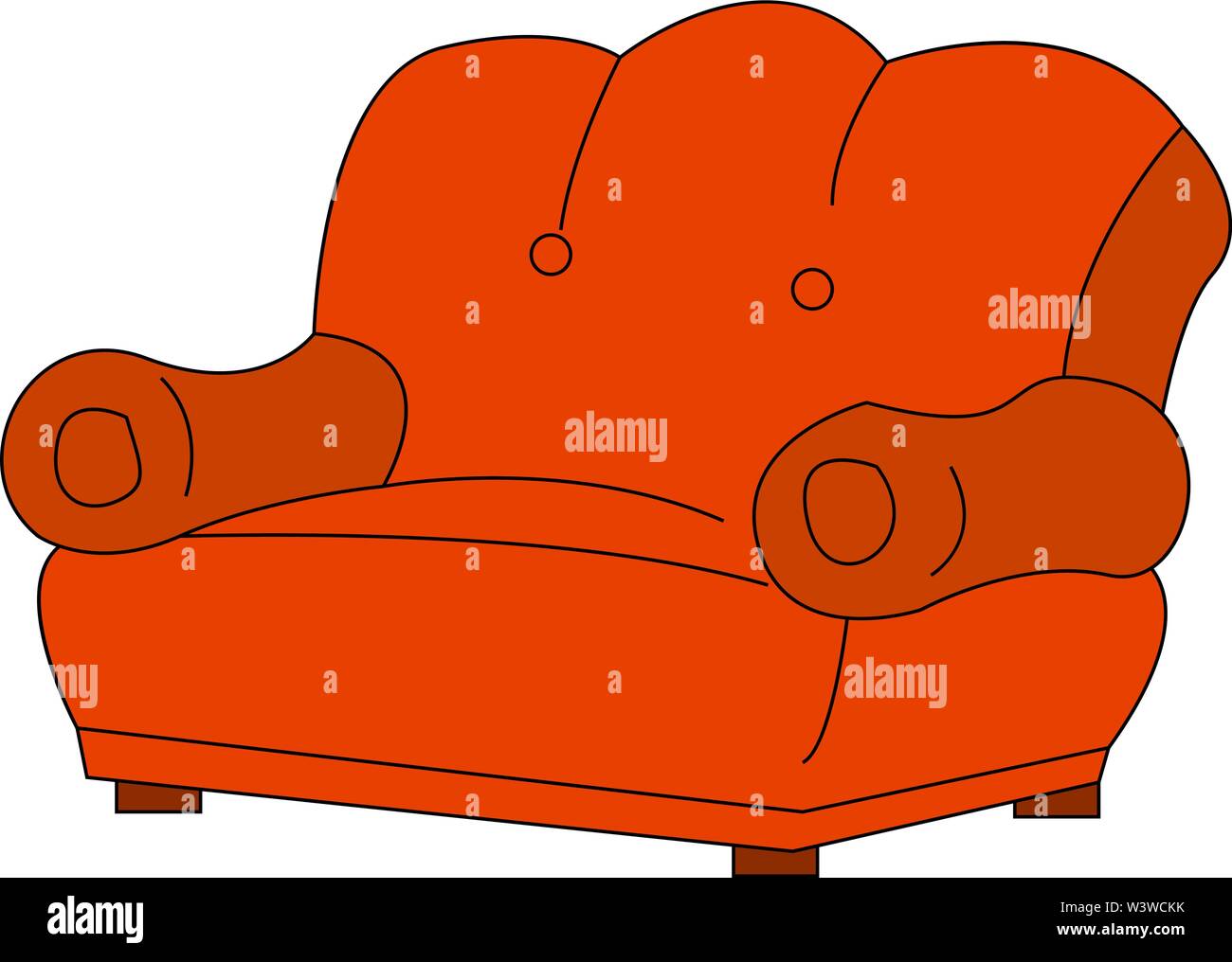 Red sofa, illustration, vector on white background. Stock Vector