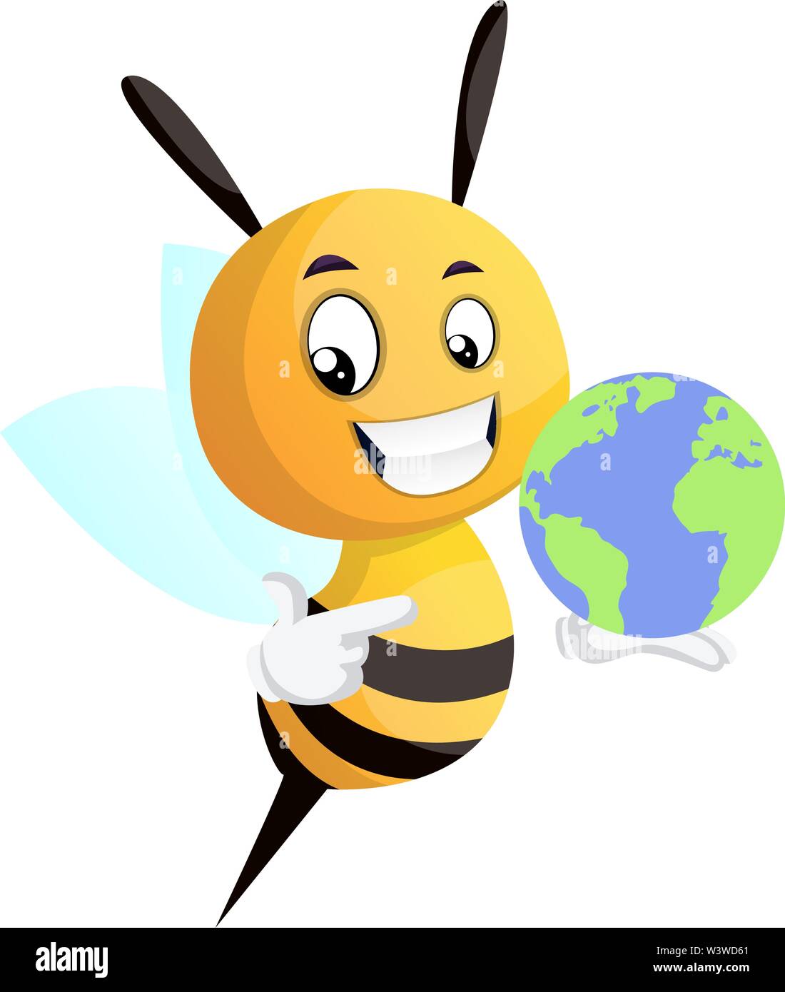 Bee holding a globe, illustration, vector on white background. Stock Vector