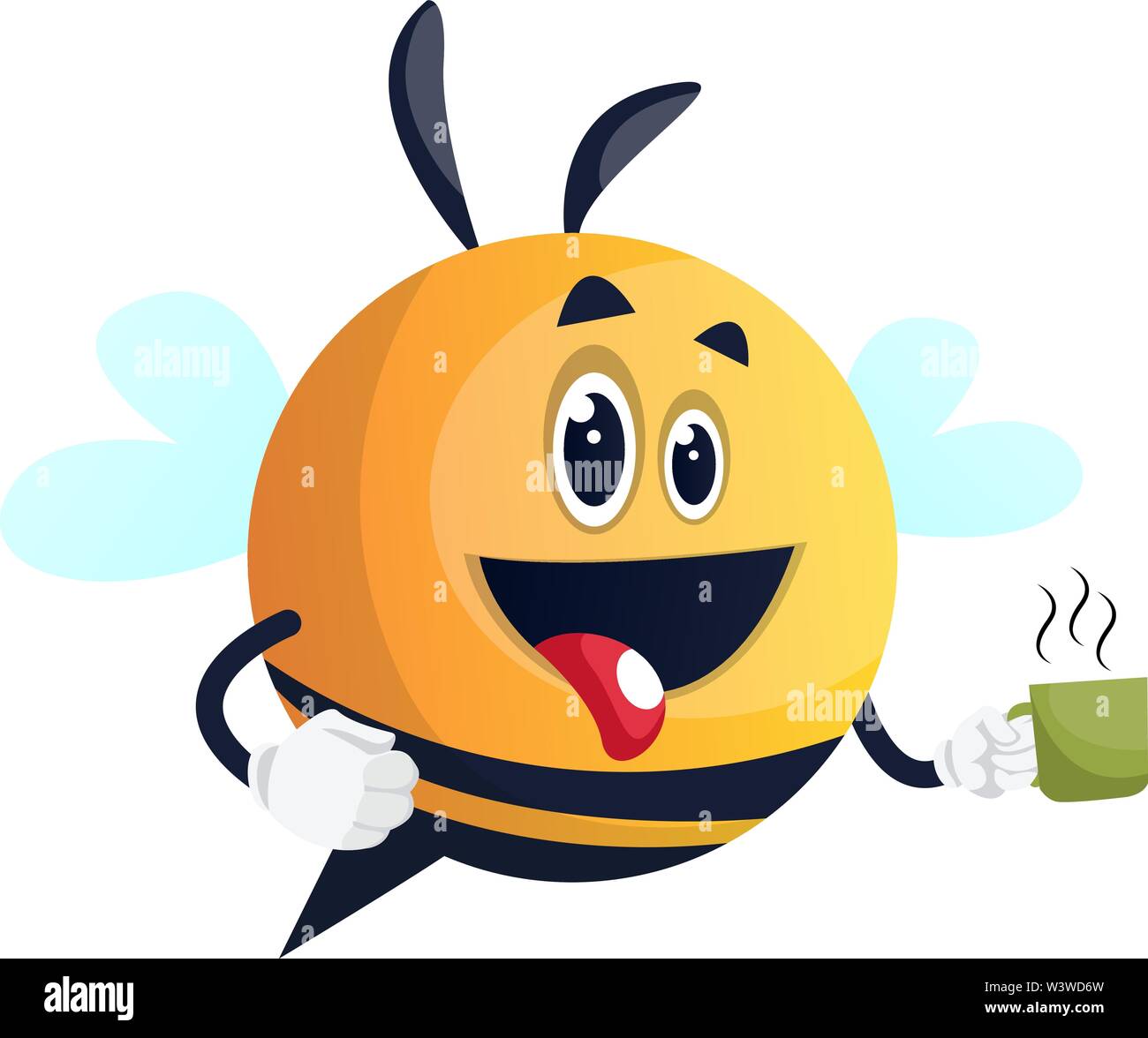 Bee holding a cup, bee holding a cup of coffee, be holding a cup of tea, illustration, vector on white background. Stock Vector