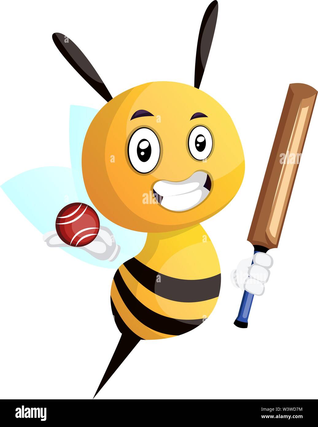 Bee playing baseball, illustration, vector on white background. Stock Vector