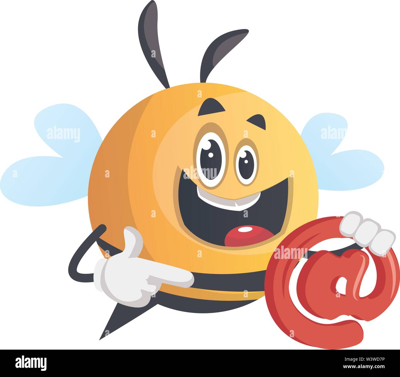Bee holding e-mail symbol, illustration, vector on white background. Stock Vector