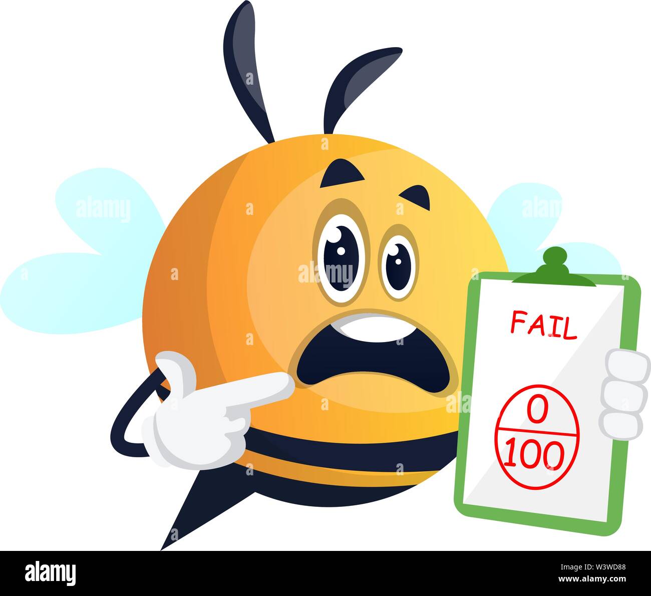 Bee failed the exam, illustration, vector on white background. Stock Vector