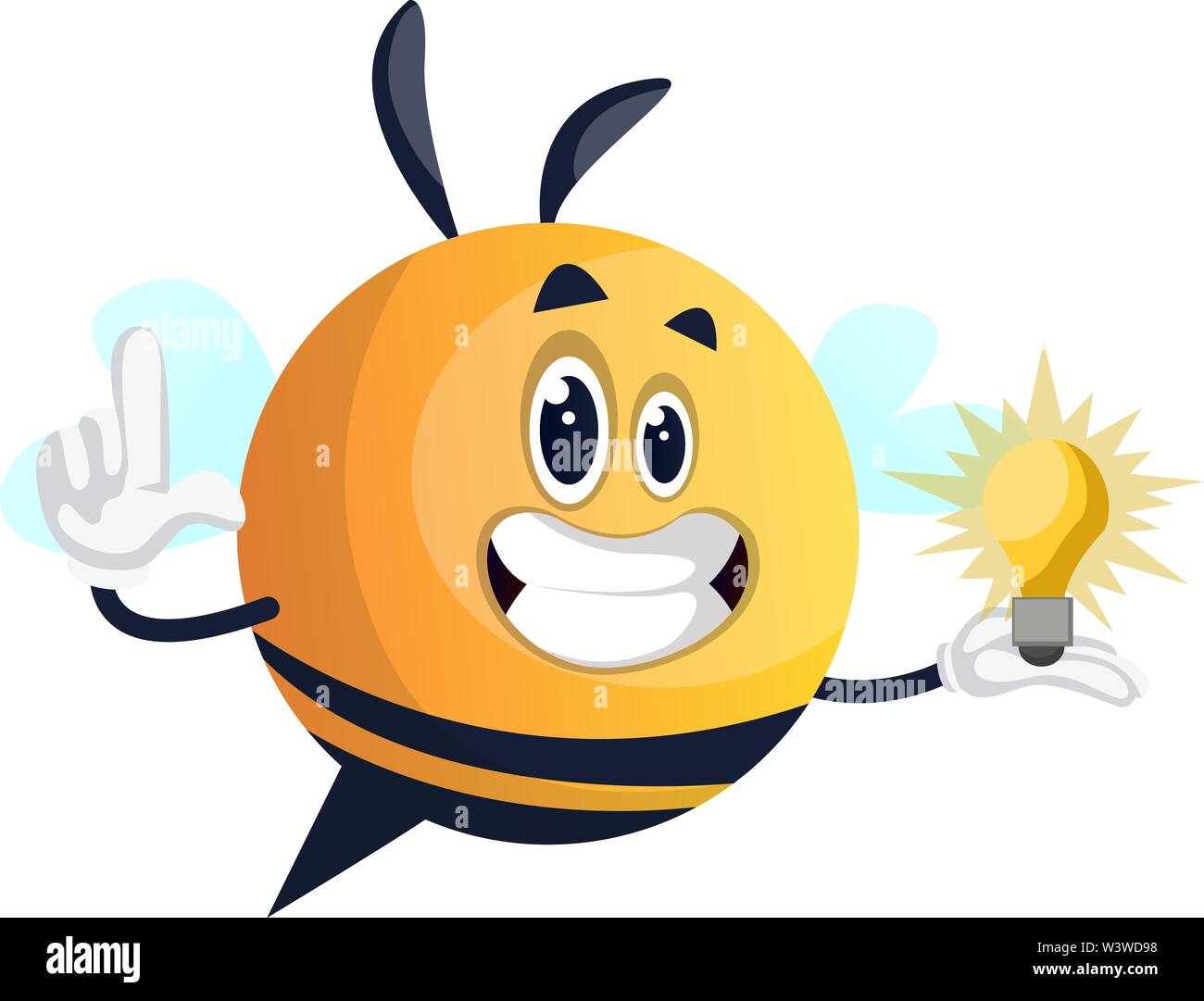 Bee holding a light bulb, illustration, vector on white background. Stock Vector