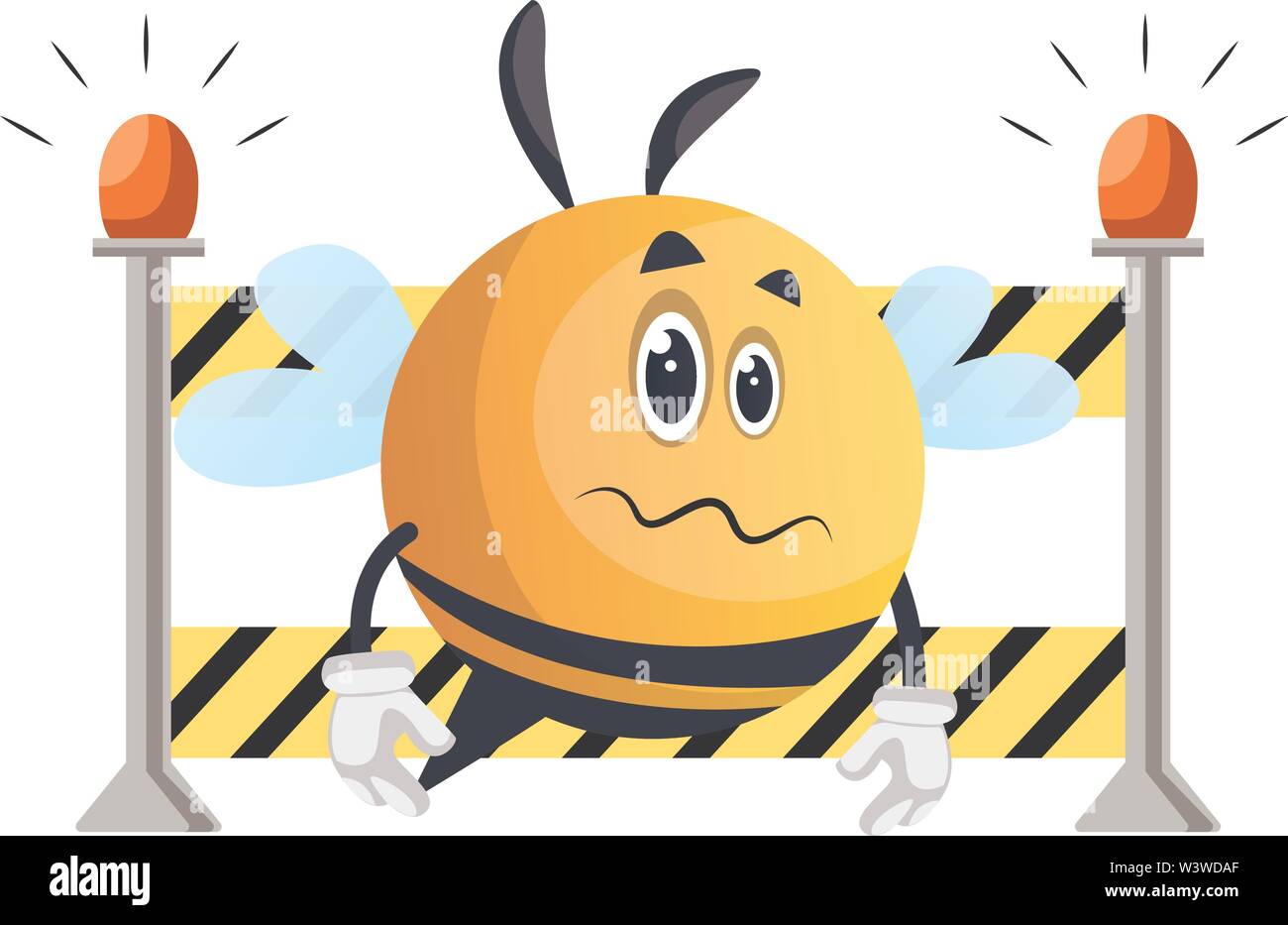 Bee and barricade on road, illustration, vector on white background. Stock Vector