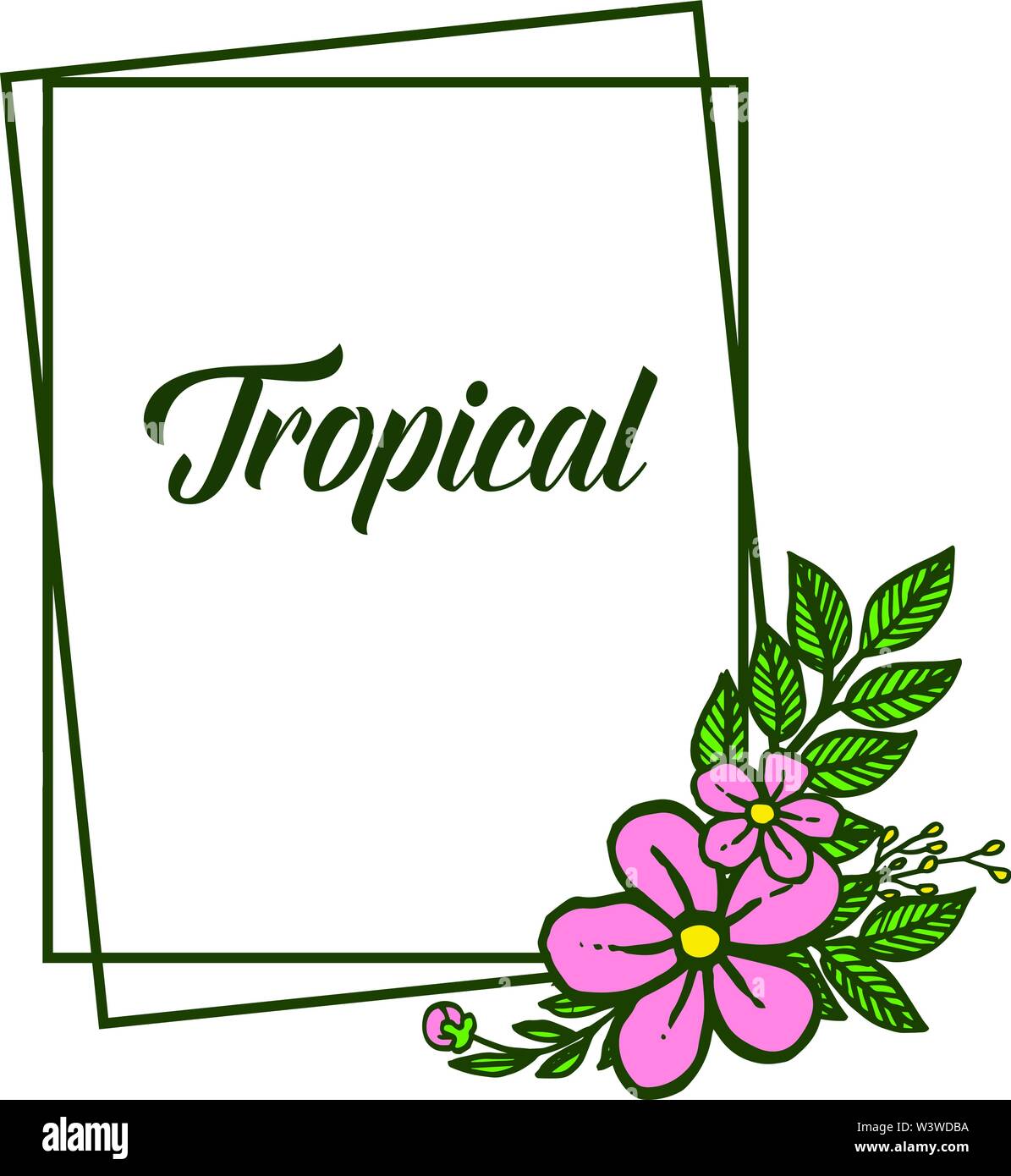 Art of pink flower frame for card tropical, on white background. Vector ...