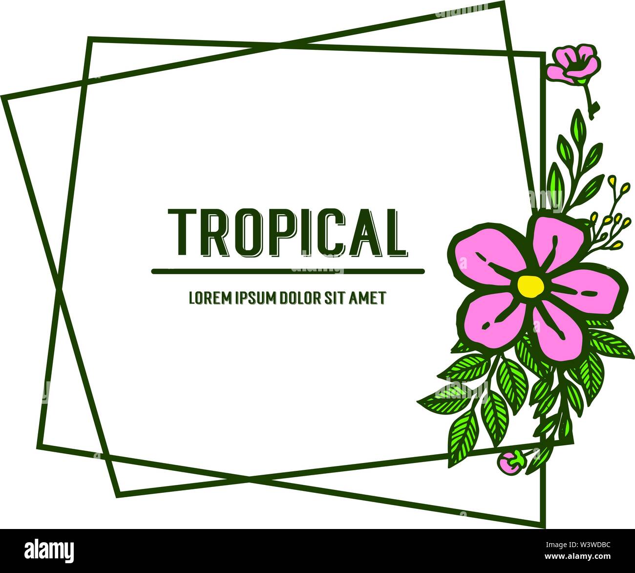 Art of pink flower frame for card tropical, on white background. Vector ...