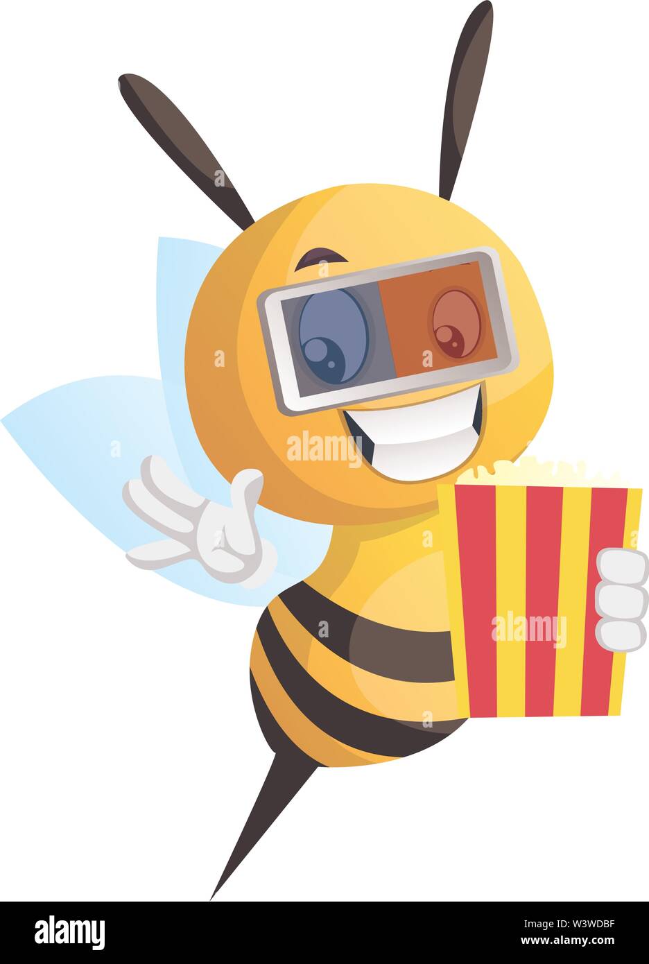 Bee in cinema, illustration, vector on white background. Stock Vector