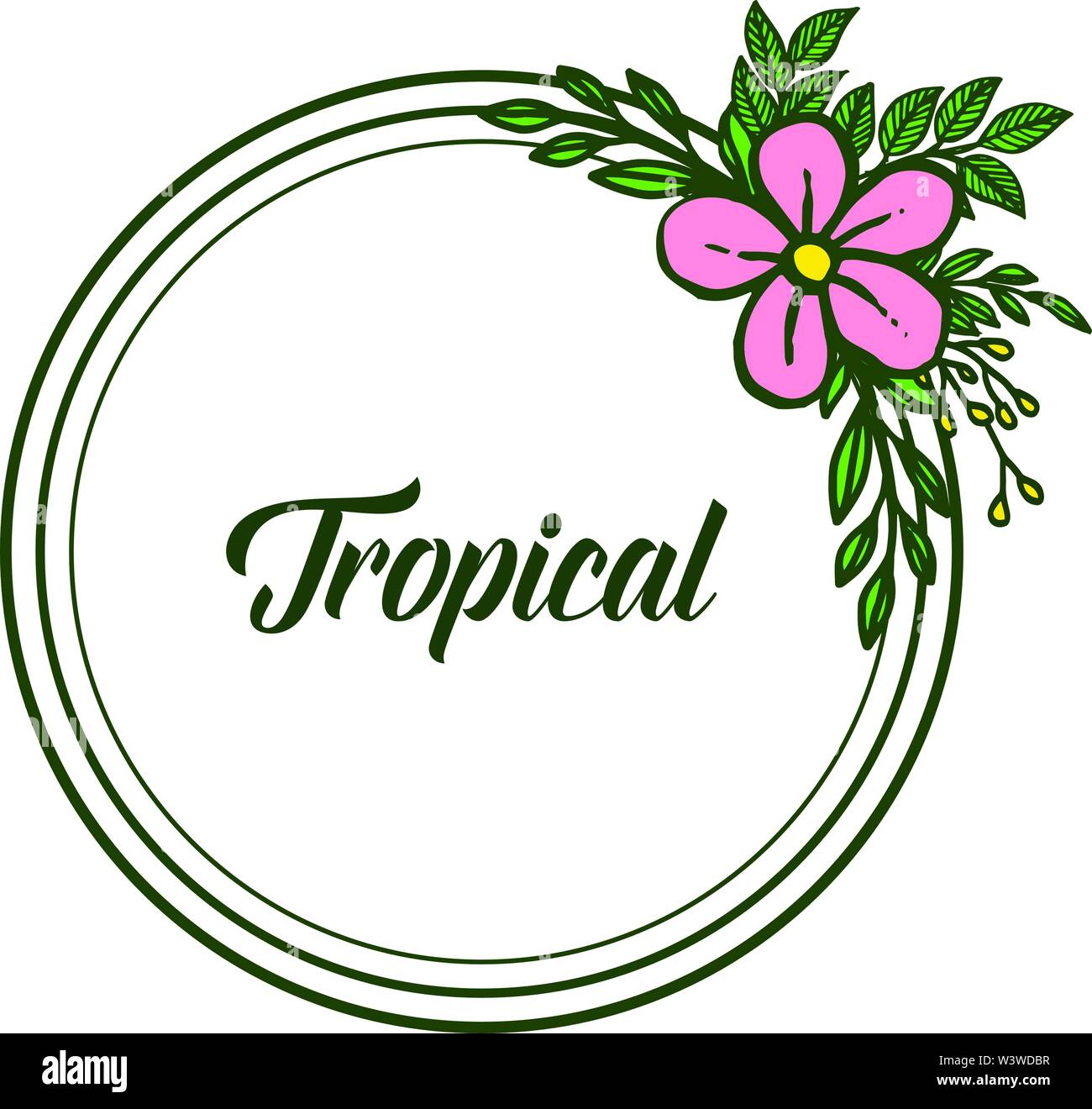 Art of pink flower frame for card tropical, on white background. Vector ...