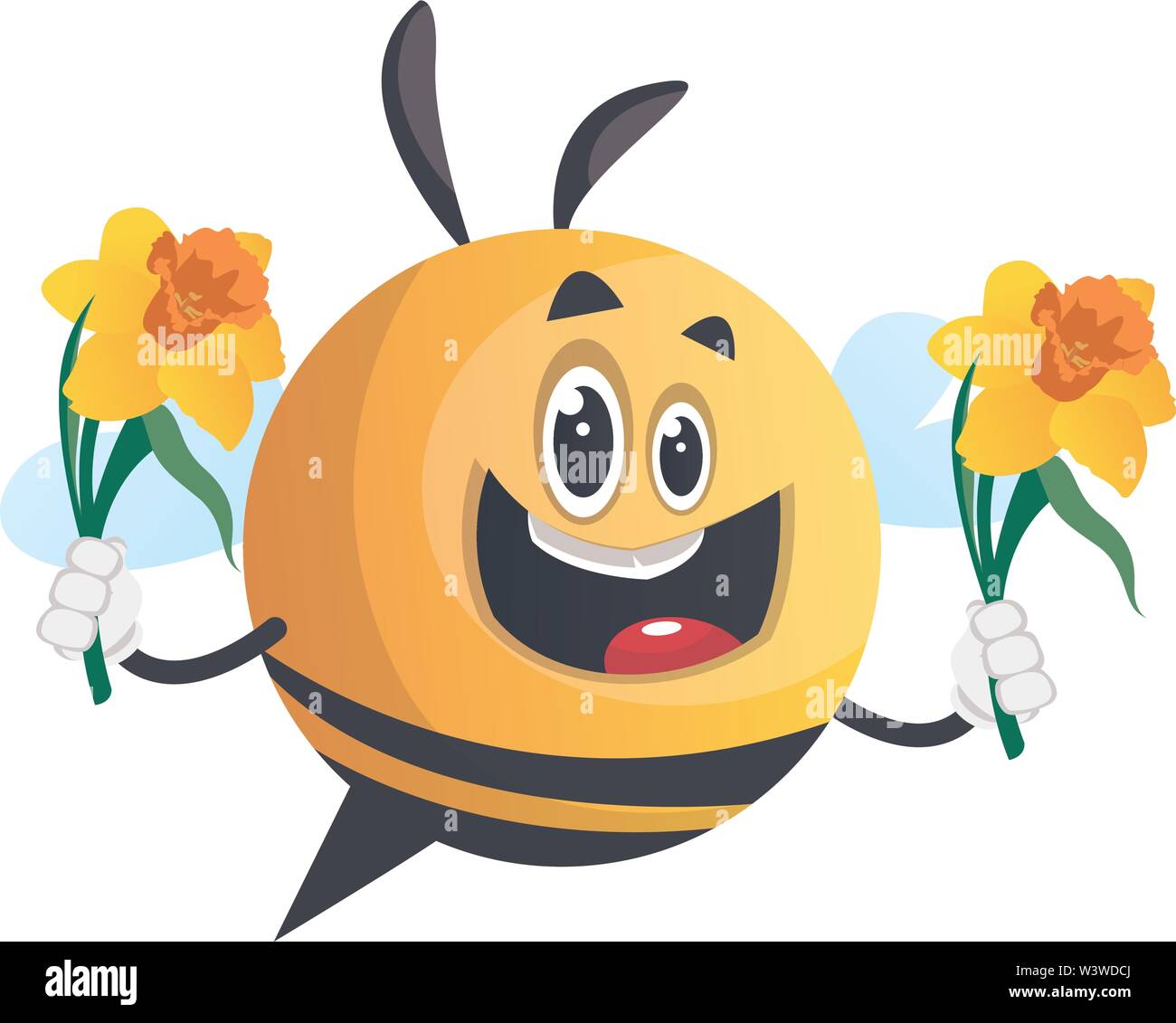 Bee holding flowers, illustration, vector on white background. Stock Vector
