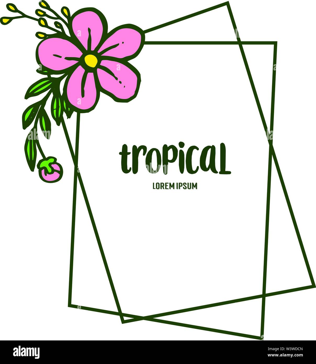 Greeting card of summer tropical with pattern of pink wreath frames ...