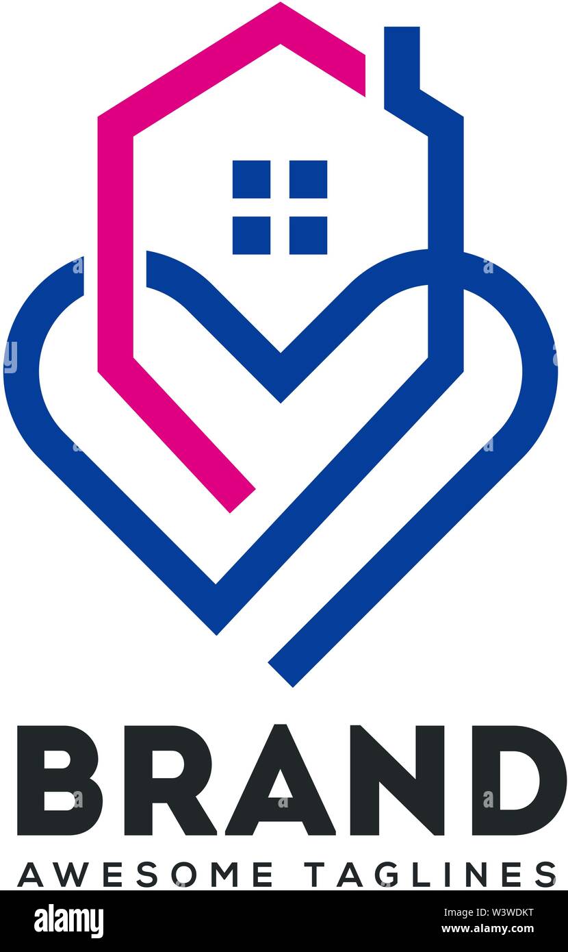 abstract lines house and heart logo vector, home care logo vector Stock ...