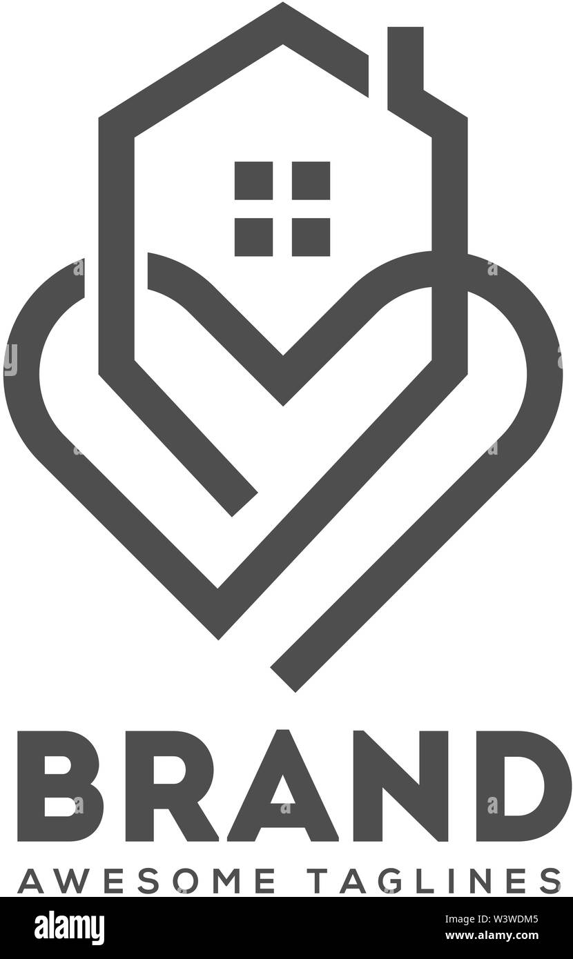 abstract lines house and heart logo vector, home care logo vector Stock ...