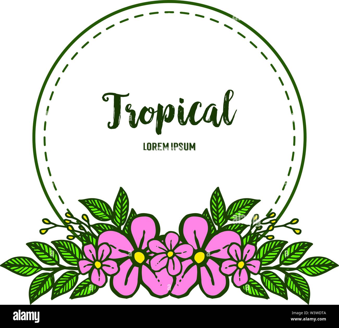 Card decor tropical, ornate of pink floral frames. Vector illustration ...