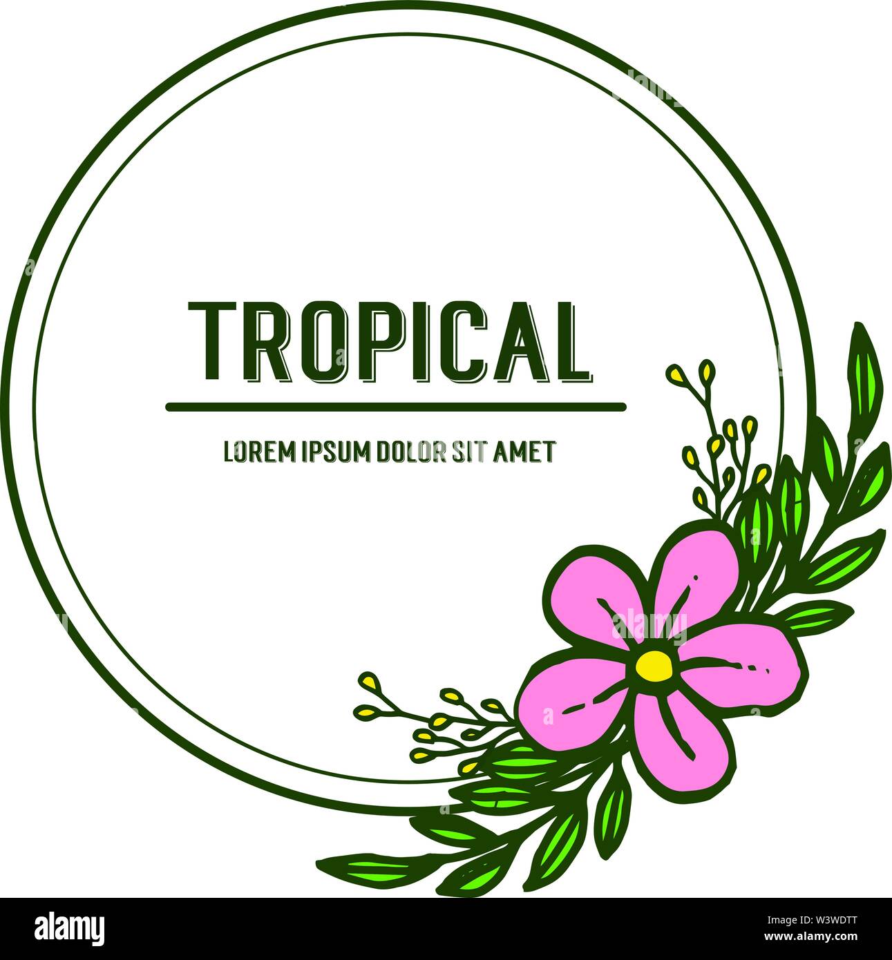 Card decor tropical, ornate of pink floral frames. Vector illustration ...