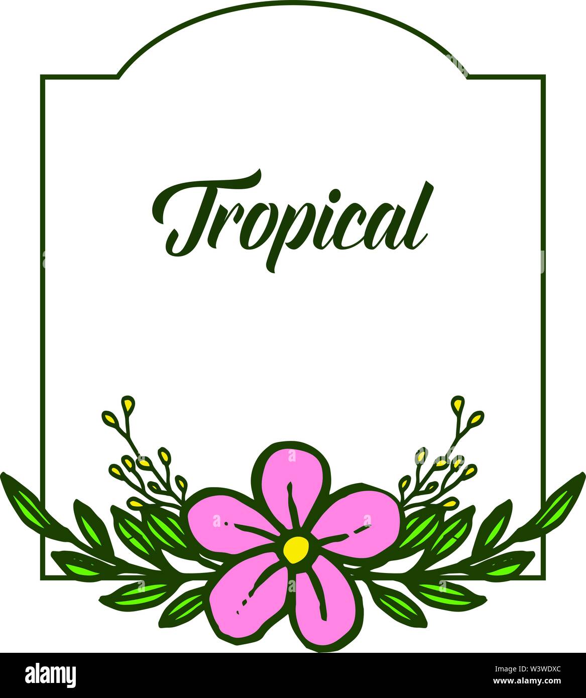 Card decor tropical, ornate of pink floral frames. Vector illustration ...