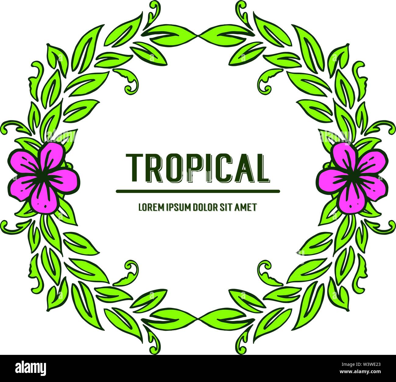 Crowd of green leaves and flower frame for card shape of summer ...