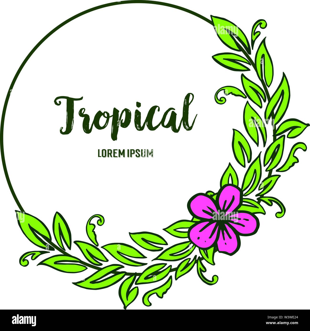 Crowd of green leaves and flower frame for card shape of summer ...