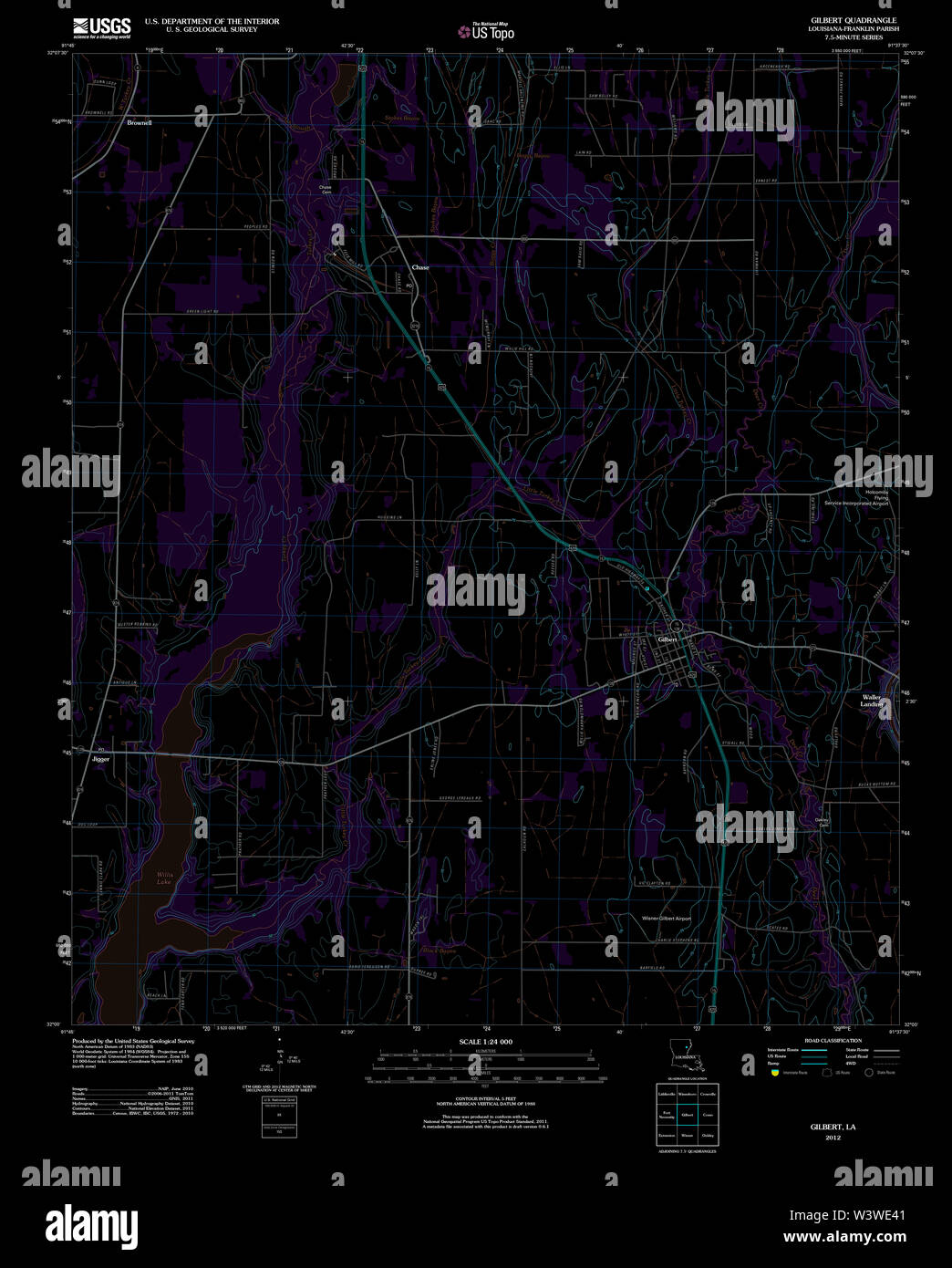 USGS TOPO Map Louisiana LA Gilbert 20120404 TM Inverted Restoration