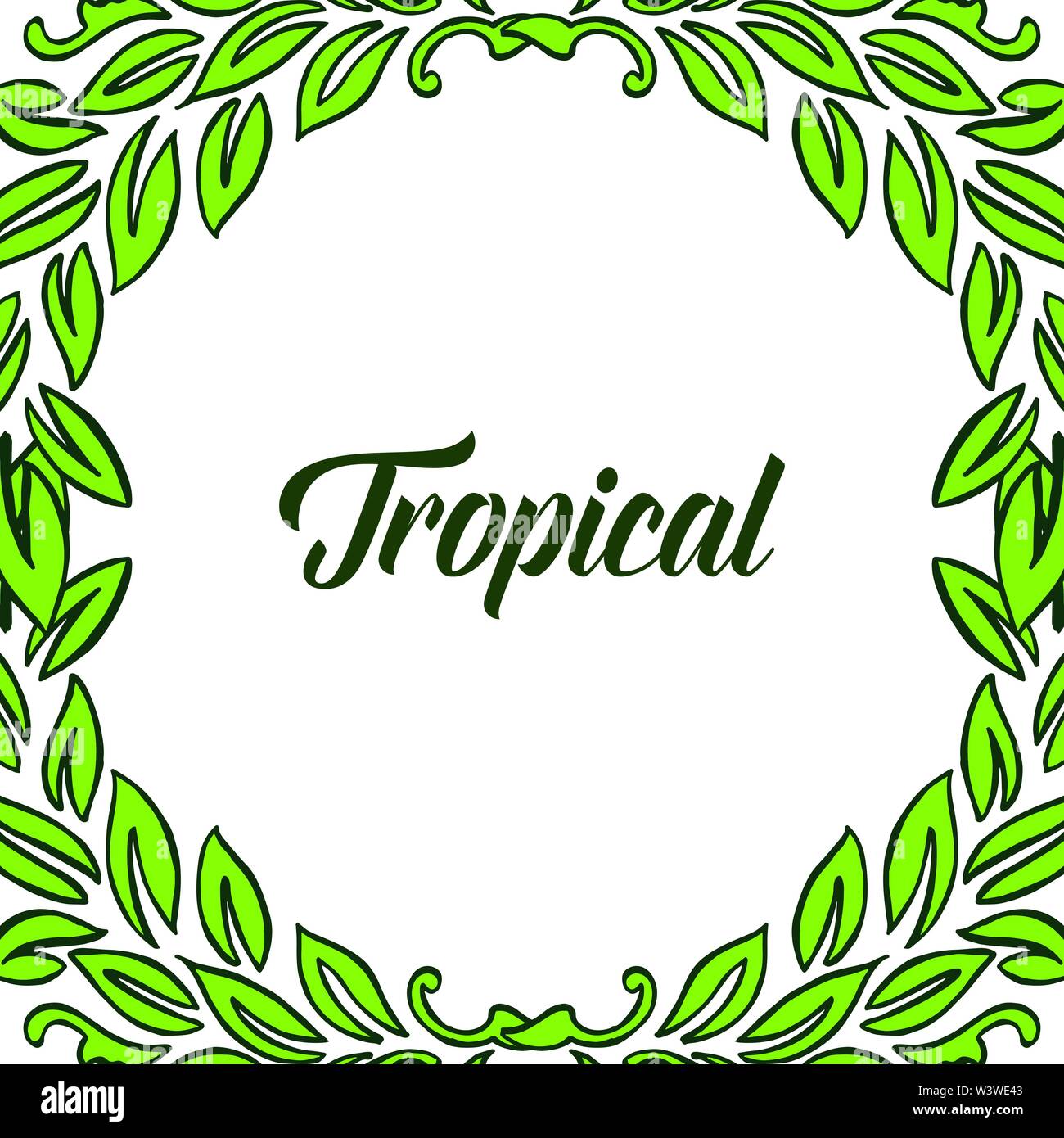 Crowd of green leaves and flower frame for card shape of summer ...