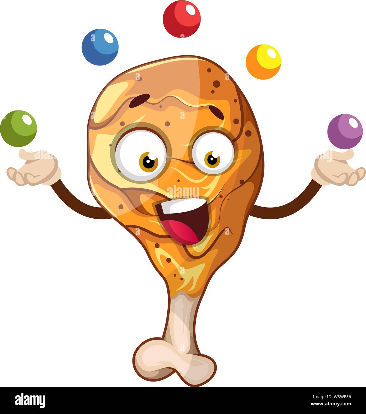 Cheerful fried drumstick juggling, illustration, vector on white background. Stock Vector