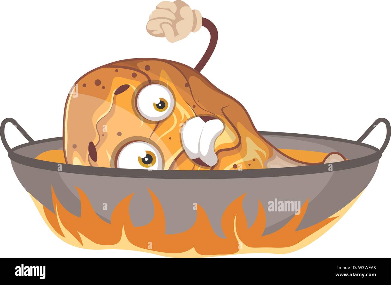 Frying Afraid Afraid chicken drumstick in the frying pan, illustration, vector on ...