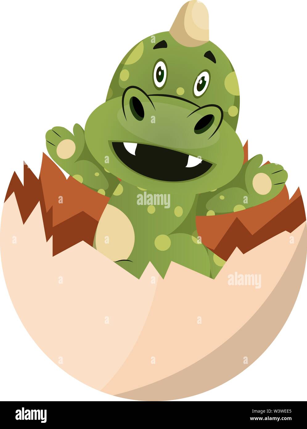 Green dragon is geting out of egg, illustration, vector on white background. Stock Vector