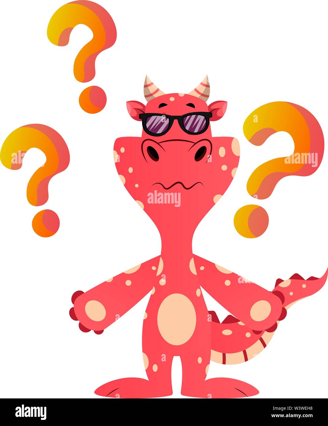 Red dragon is feeling confused, illustration, vector on white background. Stock Vector