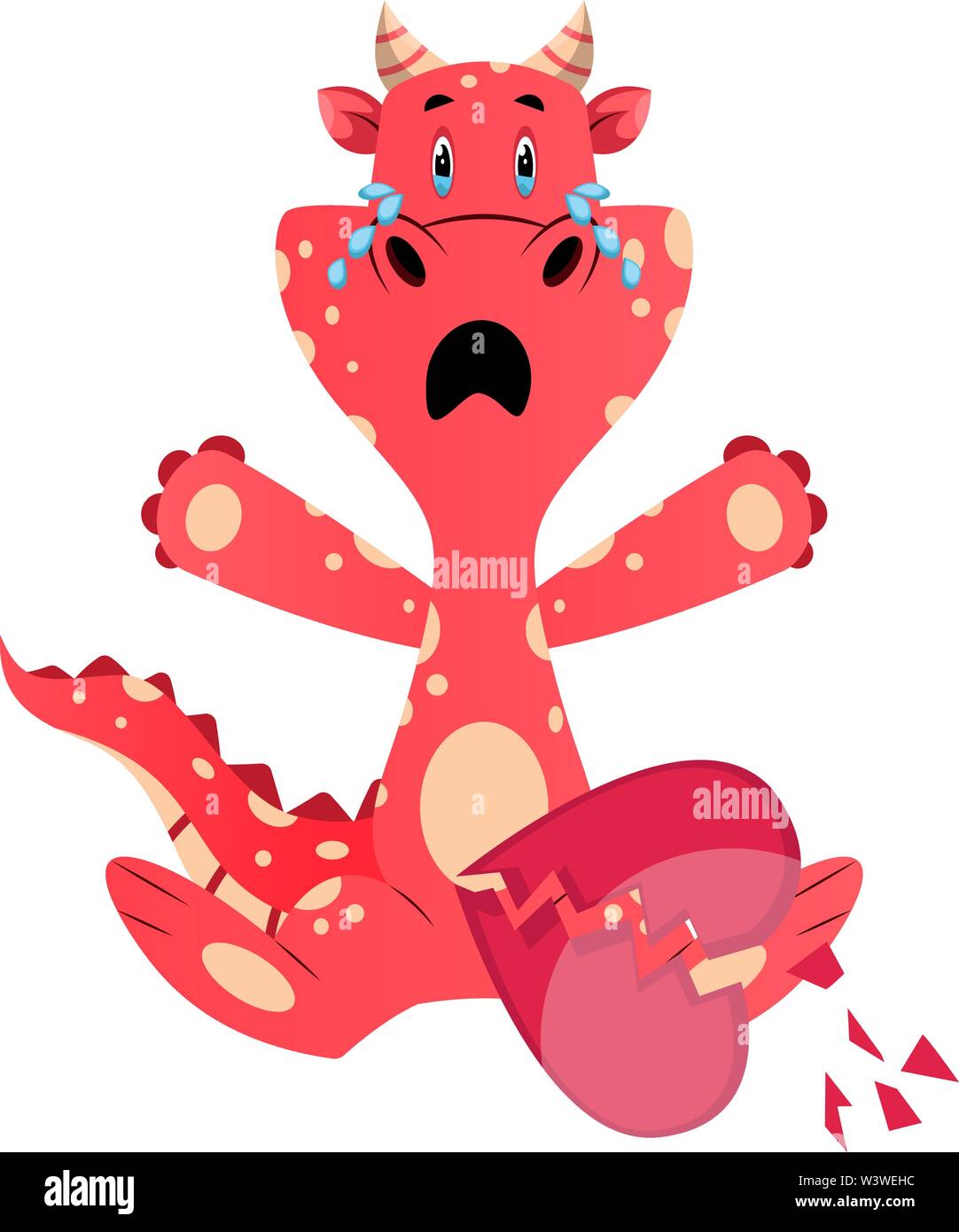 Red dragon is crying, illustration, vector on white background. Stock Vector