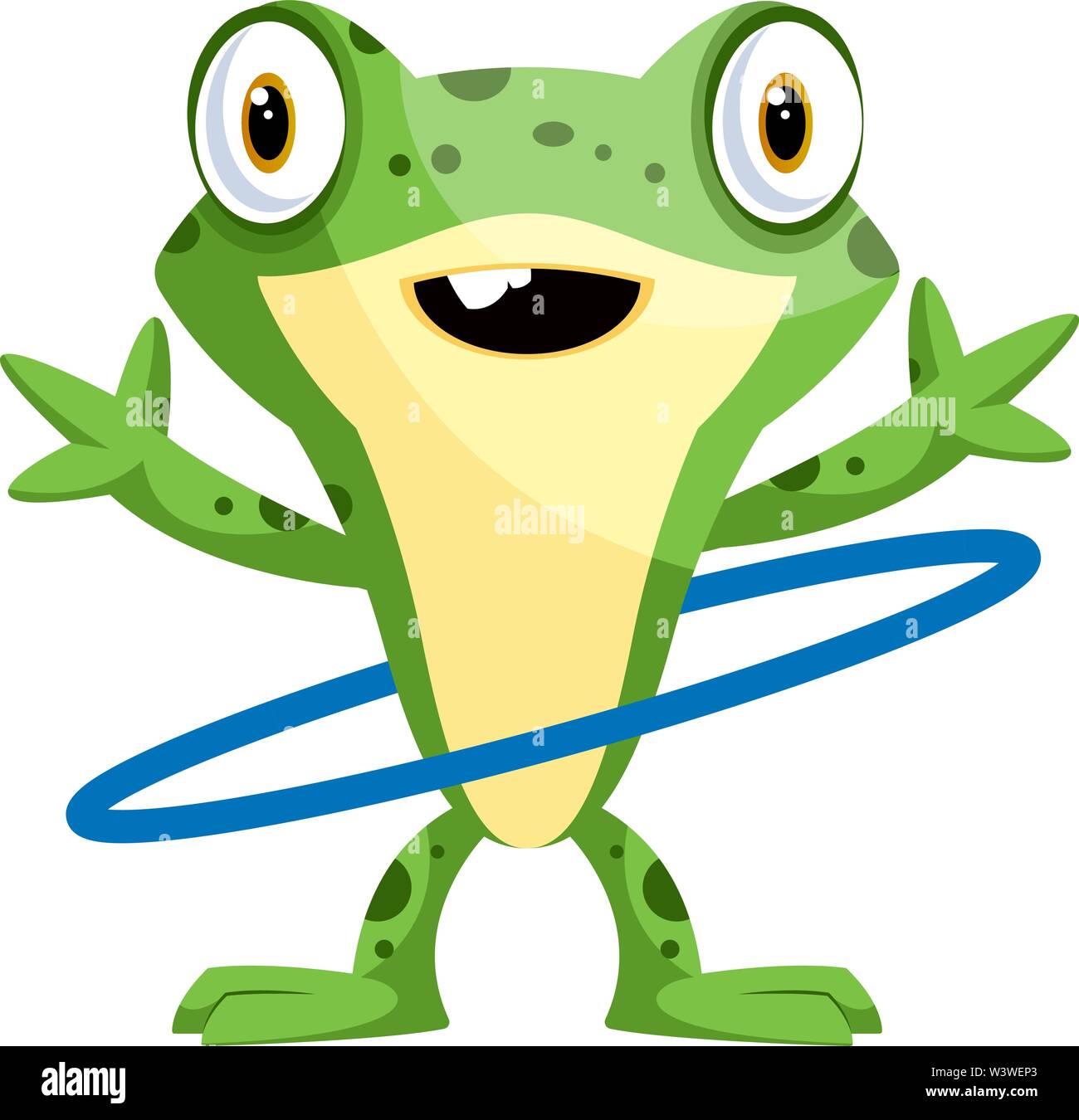 Happy frog dancing with the hula hoop, illustration, vector on white ...