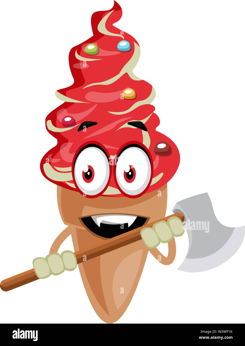 Ice cream with axe, illustration, vector on white background. Stock Vector