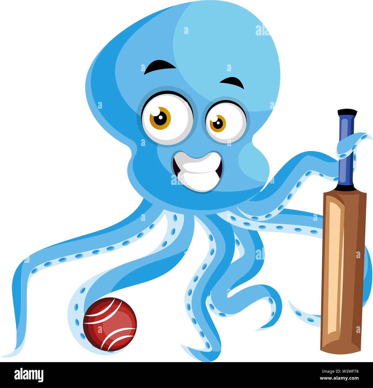 Octopus with baseball bat, illustration, vector on white background. Stock Vector