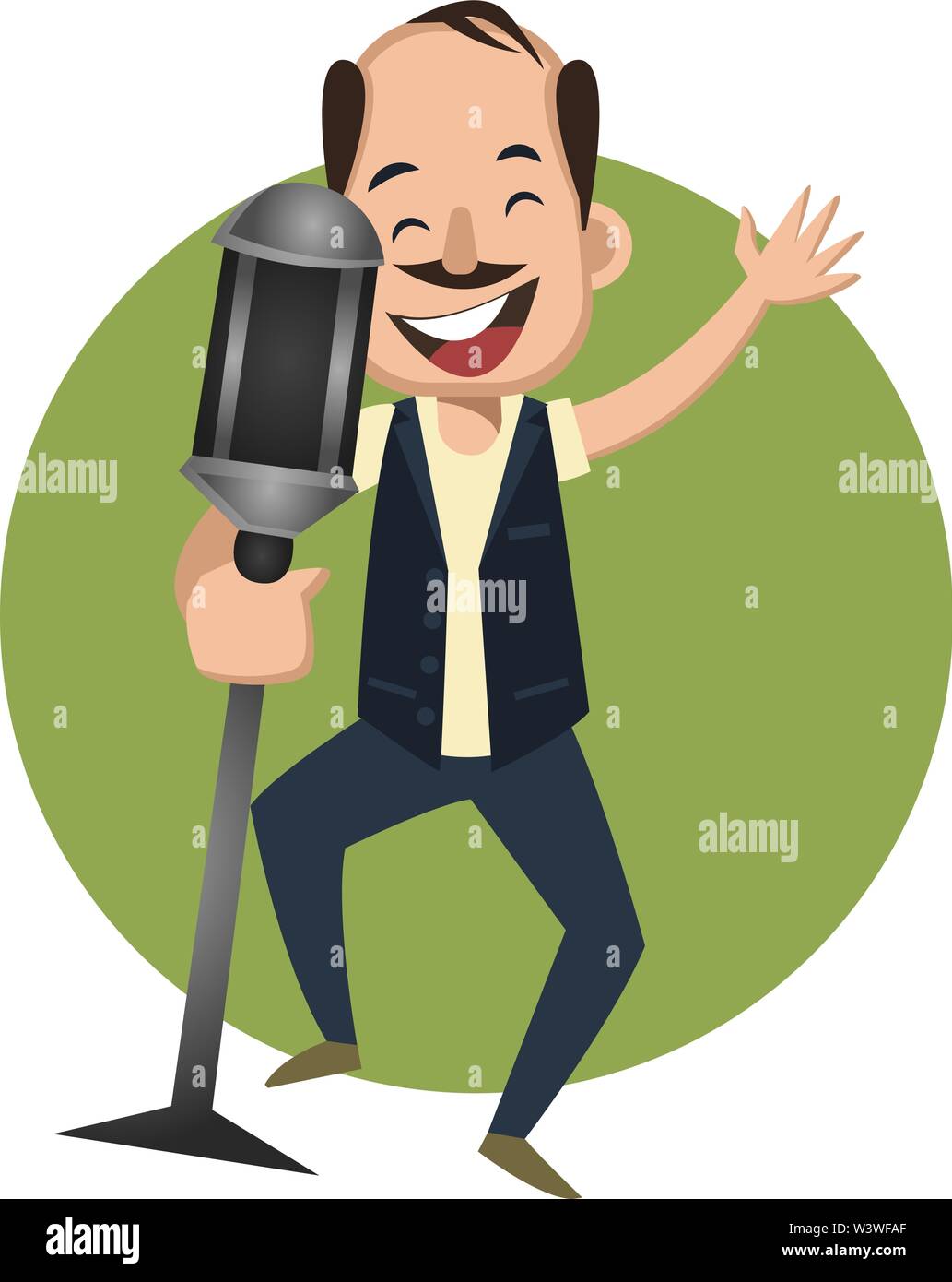 Man singing on microphone, illustration, vector on white background. Stock Vector