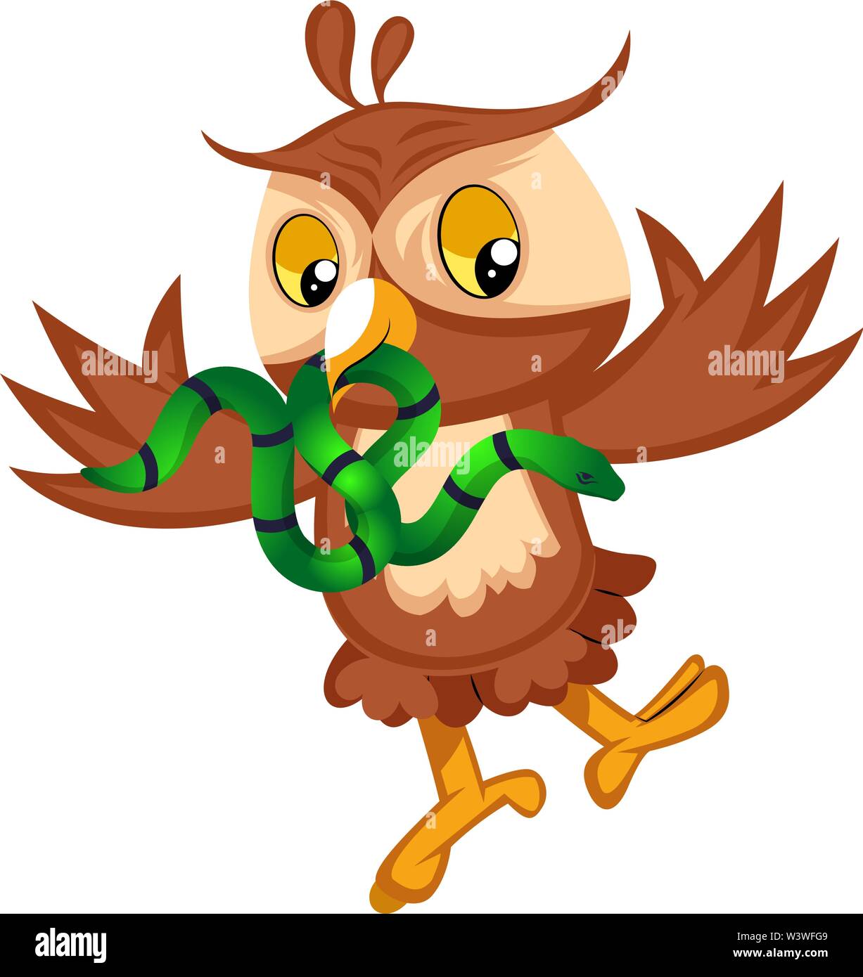 Owl with snake, illustration, vector on white background Stock Vector