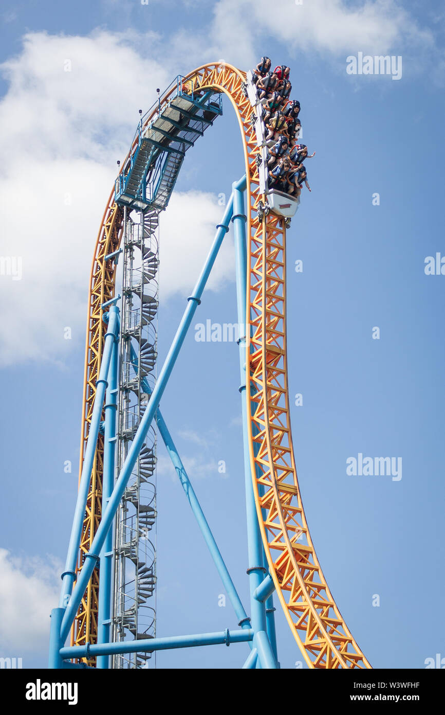 Screams of Joy and terror can be heard as the coaster plummets to the ground. Stock Photo