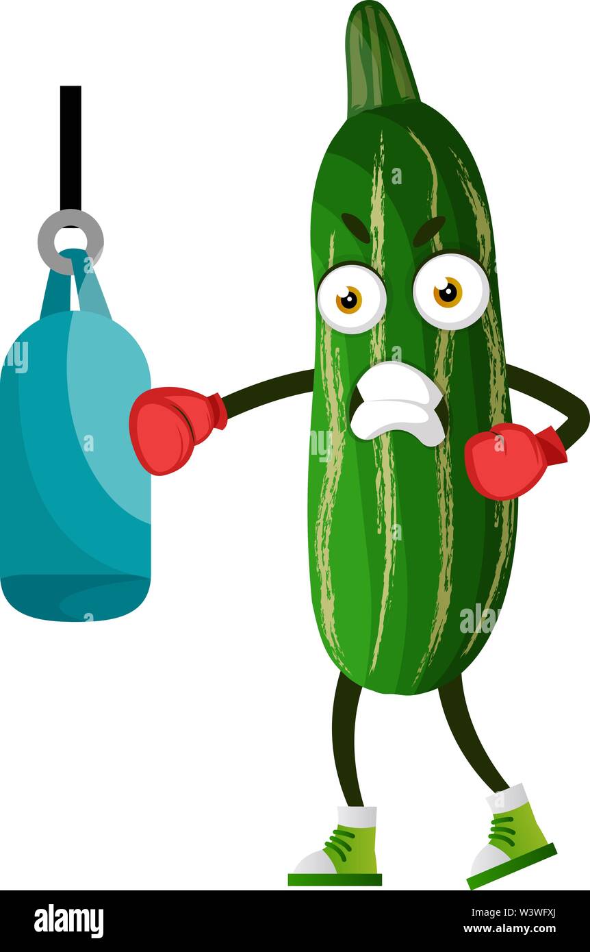 Cucumber boxing, illustration, vector on white background. Stock Vector