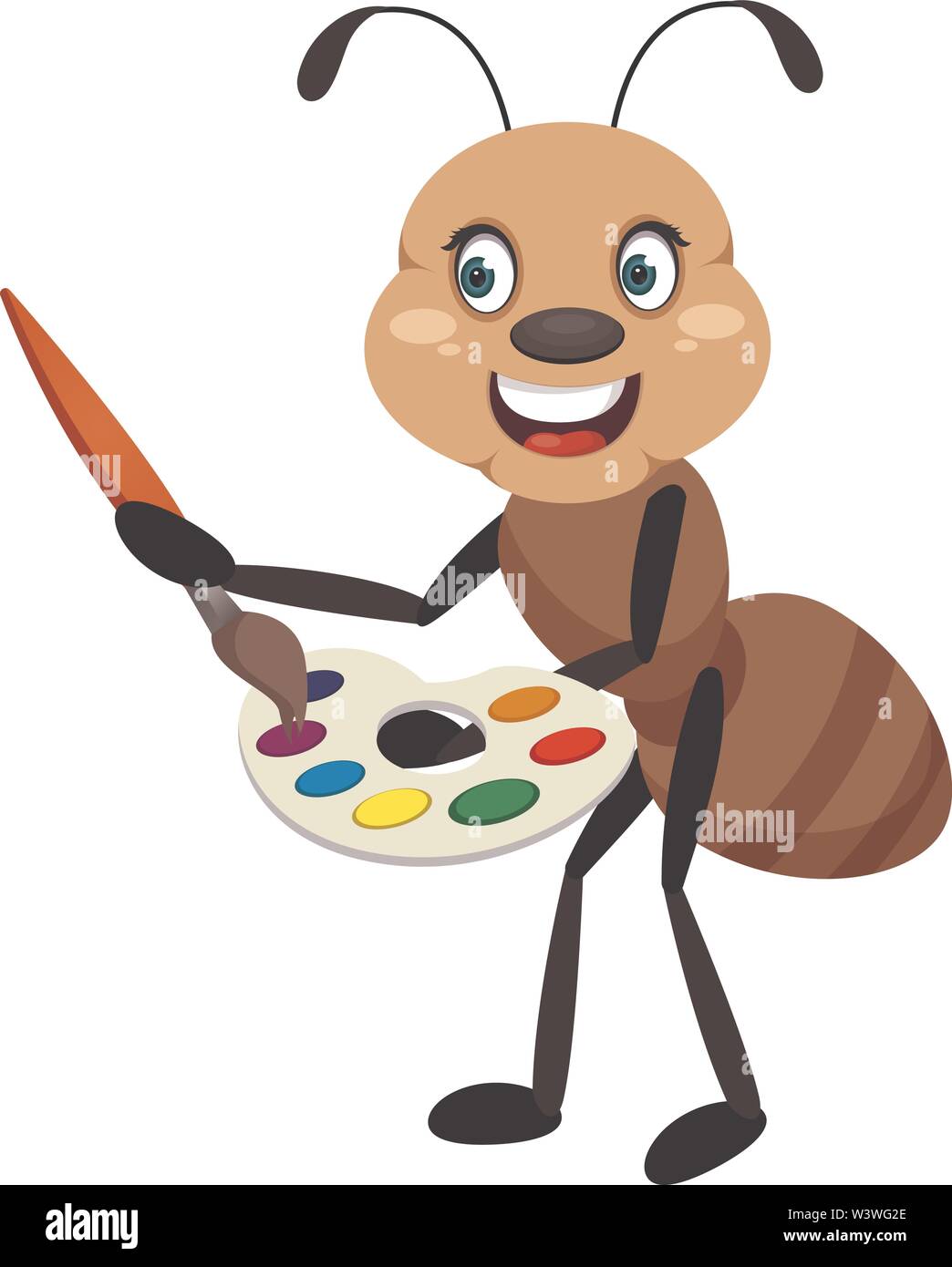 Ant holding color palette, illustration, vector on white background ...