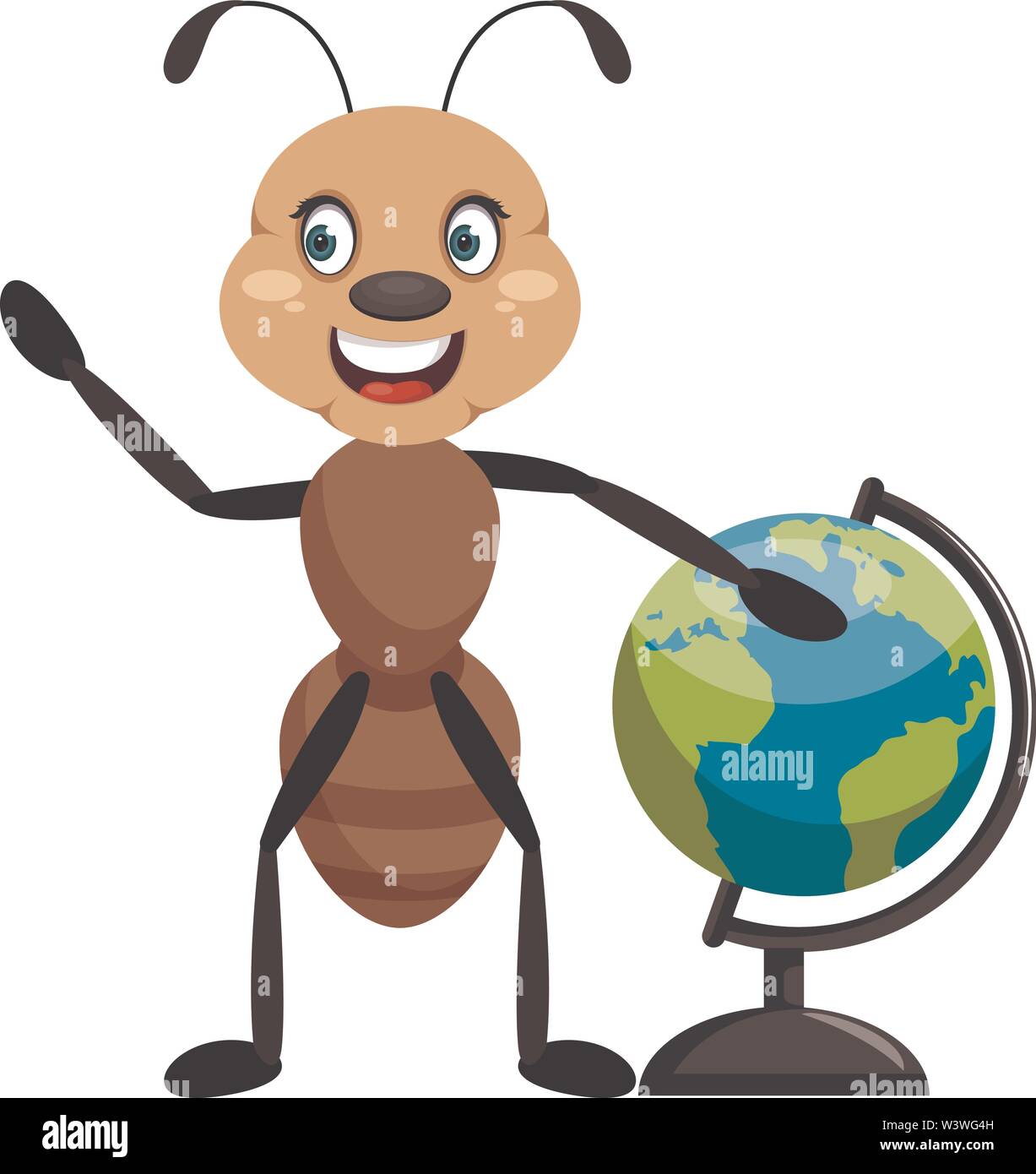 Ant with globe, illustration, vector on white background. Stock Vector
