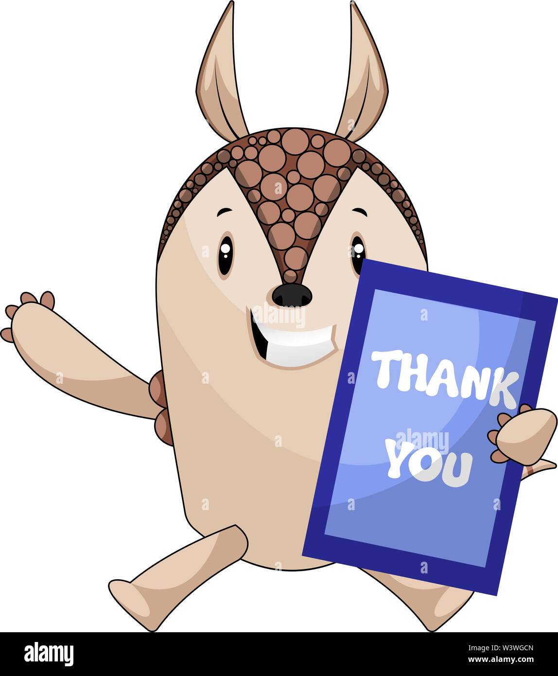 Armadillo with thank you board, illustration, vector on white background. Stock Vector