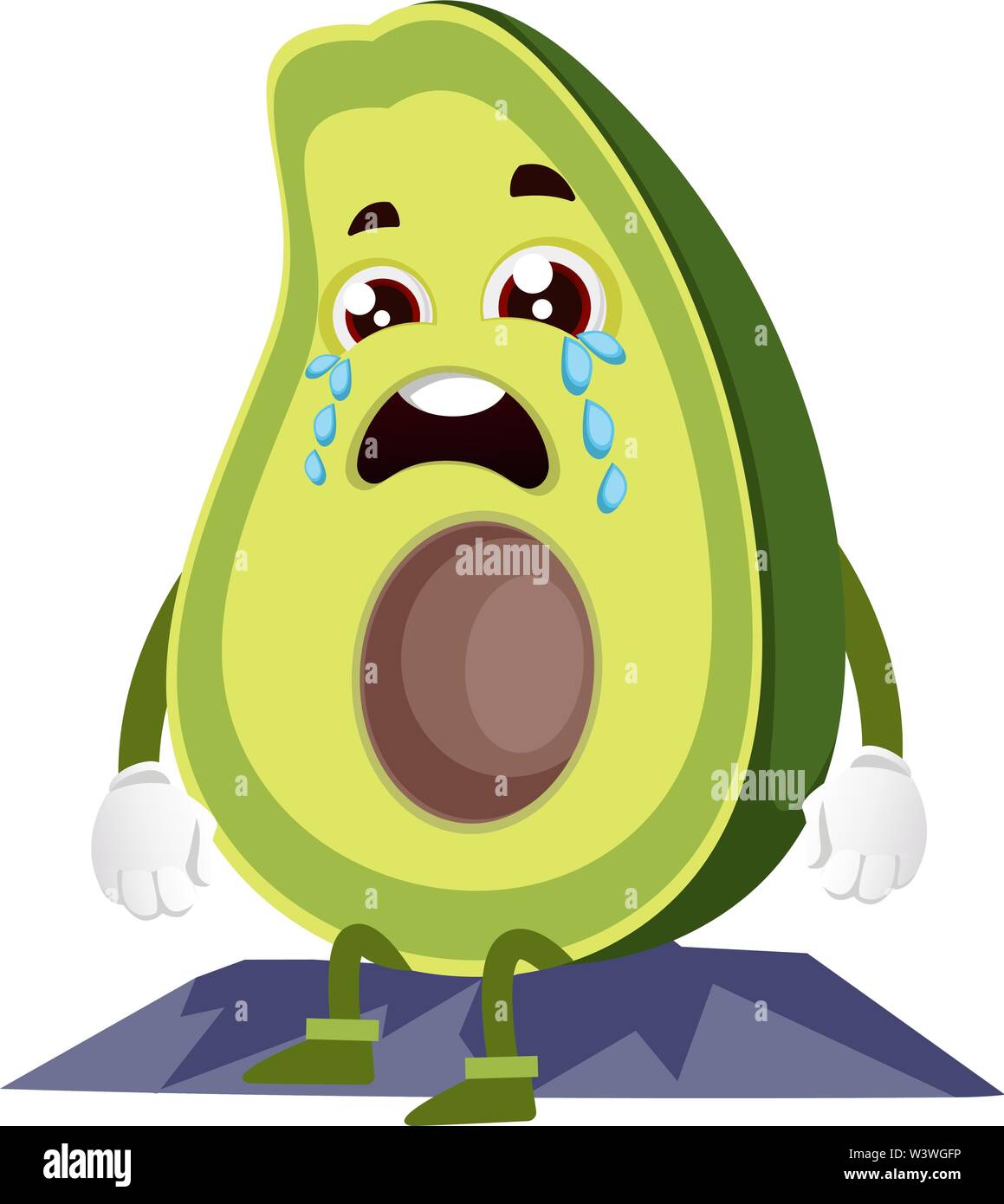 Crying avocado, illustration, vector on white background. Stock Vector