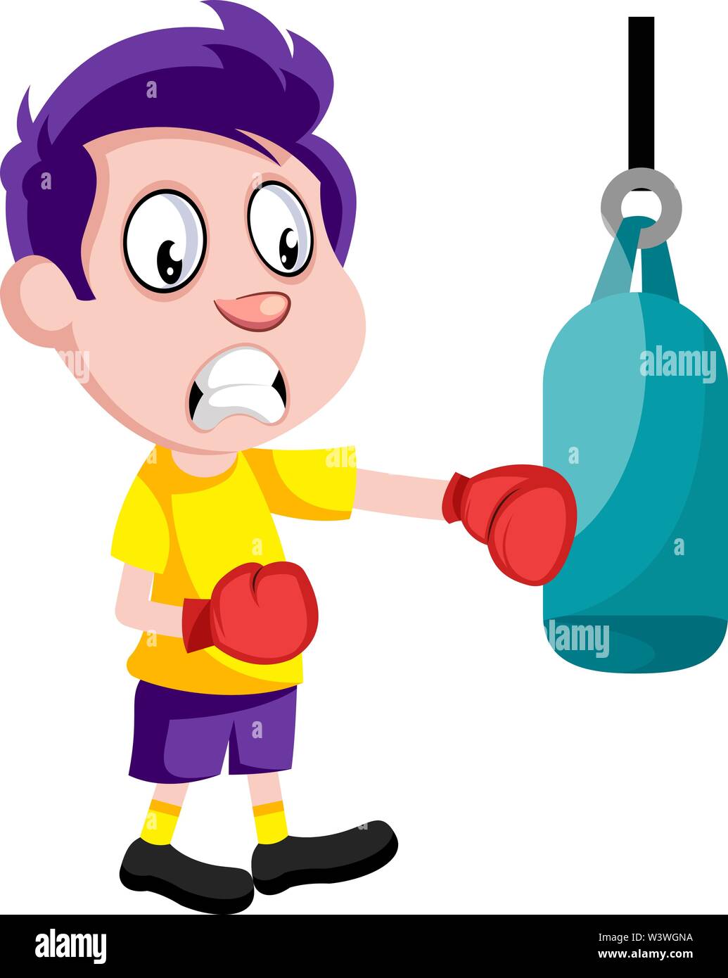 Boy with boxing gloves, illustration, vector on white background Stock