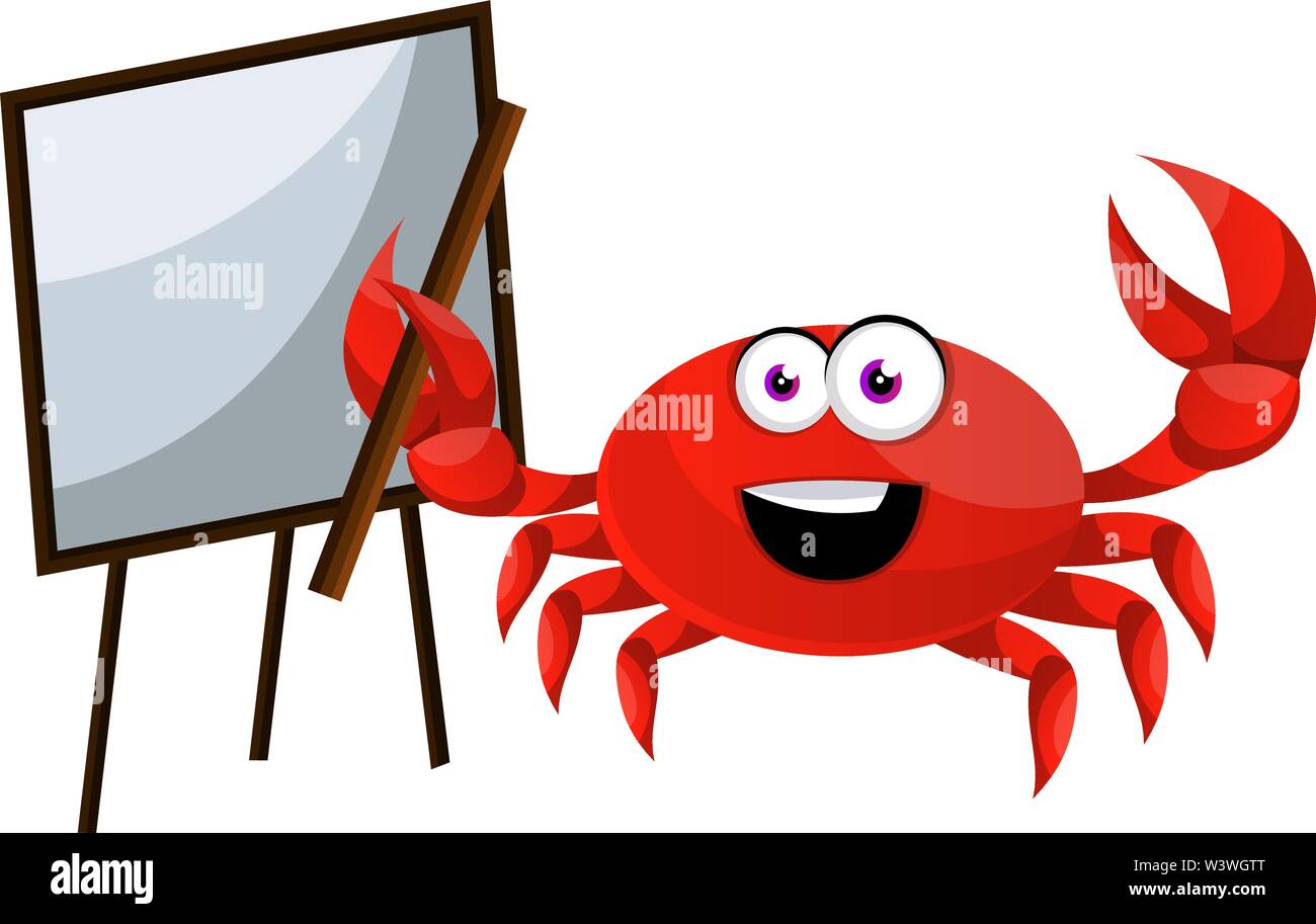 Crab with blackboard, illustration, vector on white background. Stock Vector