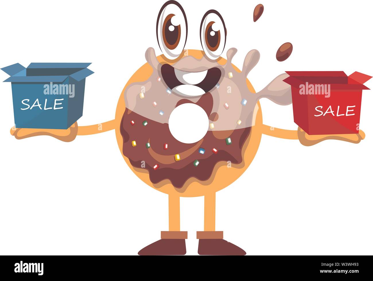 Donut with sale boxes, illustration, vector on white background. Stock Vector